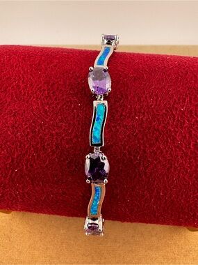 Amethyst & Opal Sterling Silver Tennis Bracelet